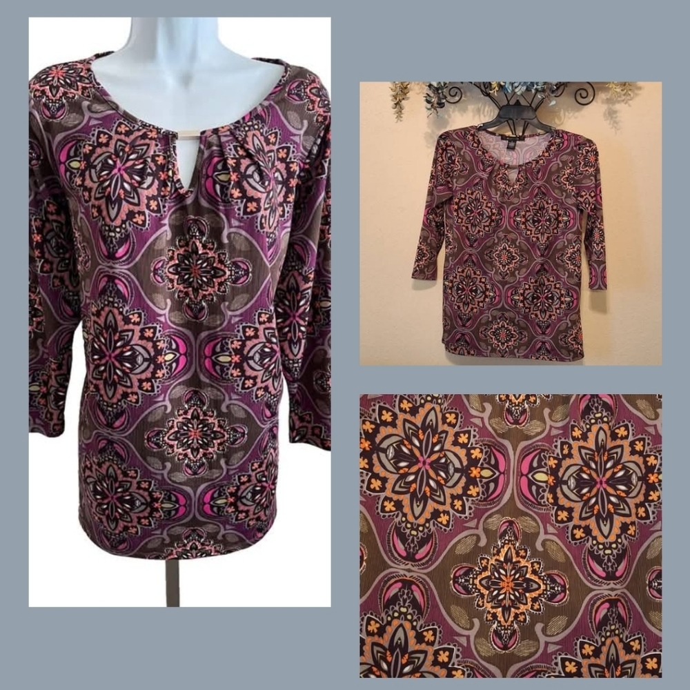 🔥🔥CLEARANCE🔥🔥 89th & Madison Floral Pattern Blouse - Pink/Brn. Size Small